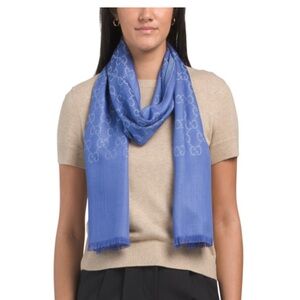 Gucci Blue Silk & Wool Scarf, New - Great Gift!